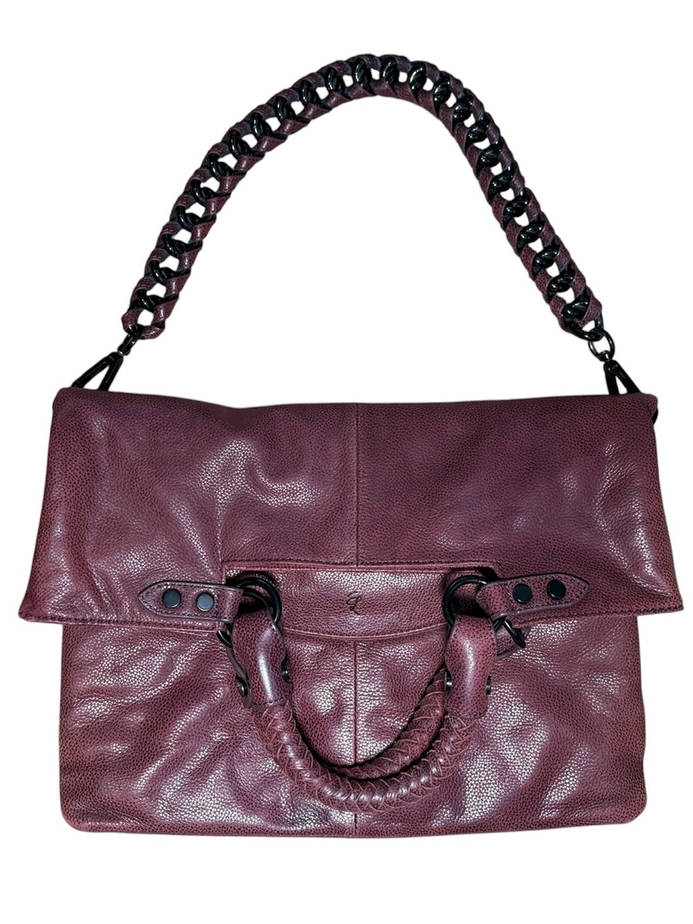 Elliott Lucca Iara Foldover Tote Bag Burgundy Leather Convertible Hobo - Picture 7 of 8